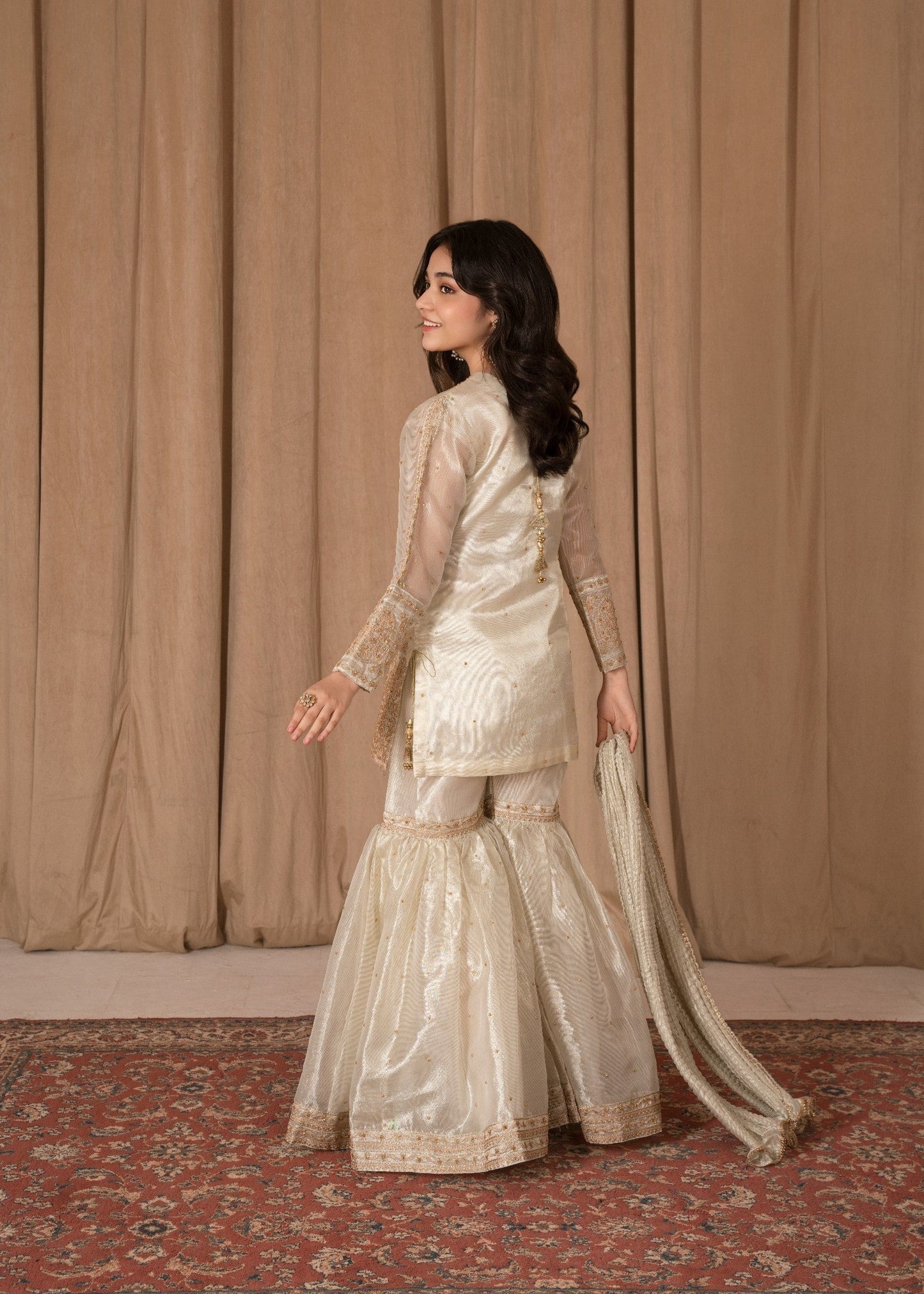 Ladies Embroidered Tissue Gharara Suit Online in UK USA Canada