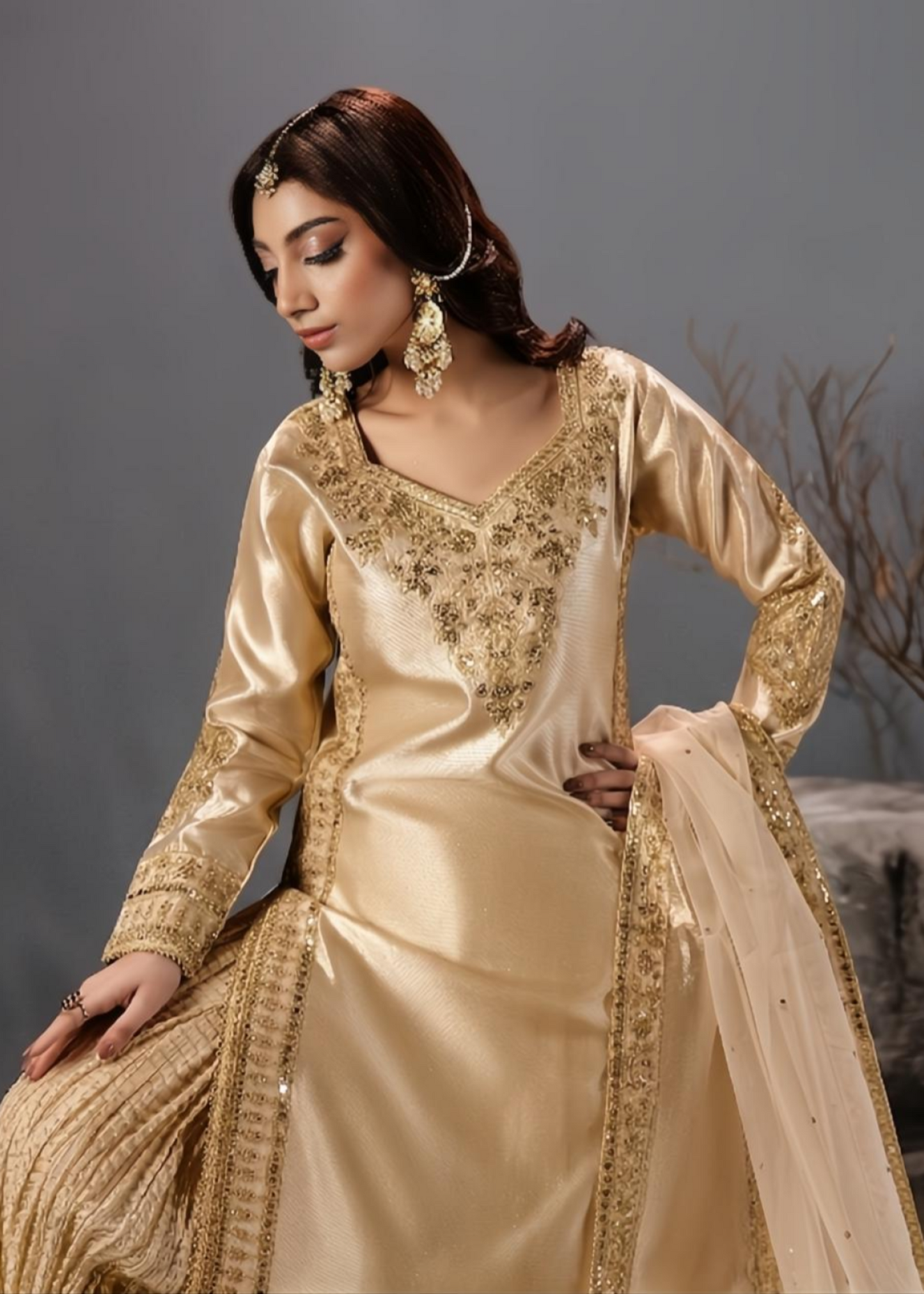 Ladies Embroidered Tissue Kurti with Organza Dupatta Online in UK USA Canada