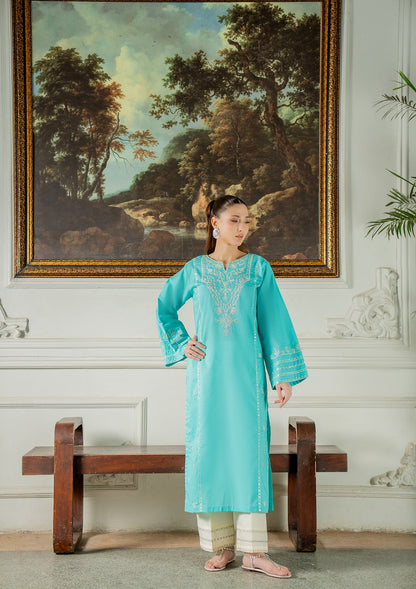 Ladies Embroidered Turquoise Cotton Suit Online in UK USA Canada