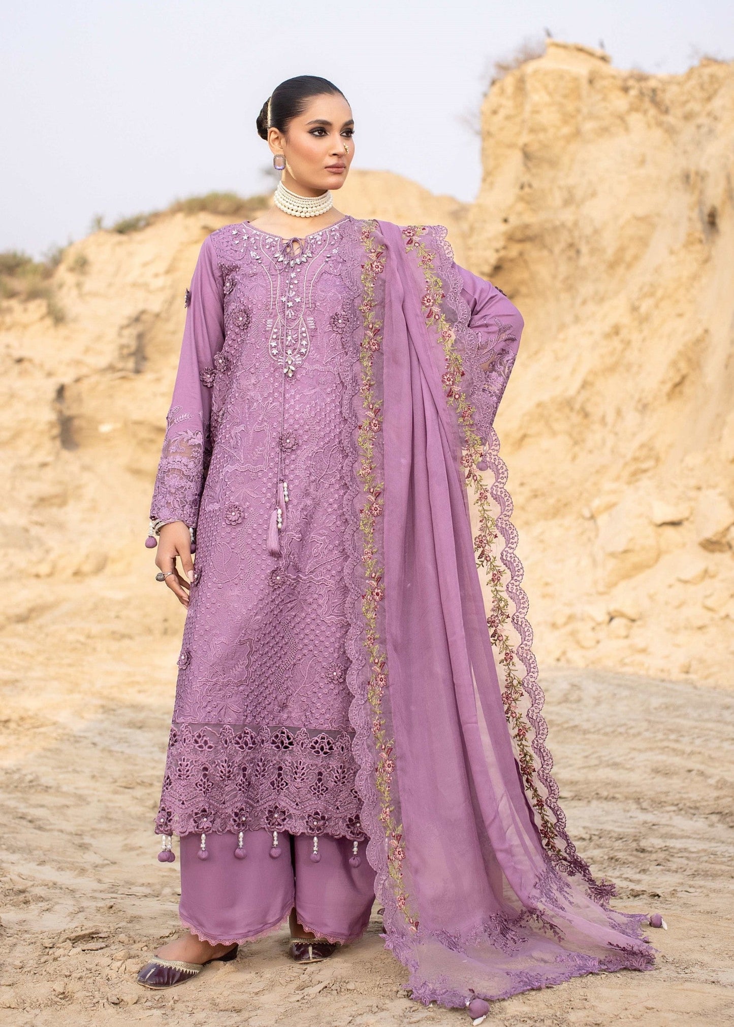 Ladies Embroidered Violet Cotton Salwar Kameez Online in KSA Riyadh Saudi Arabia Oman Bahrain Qatar