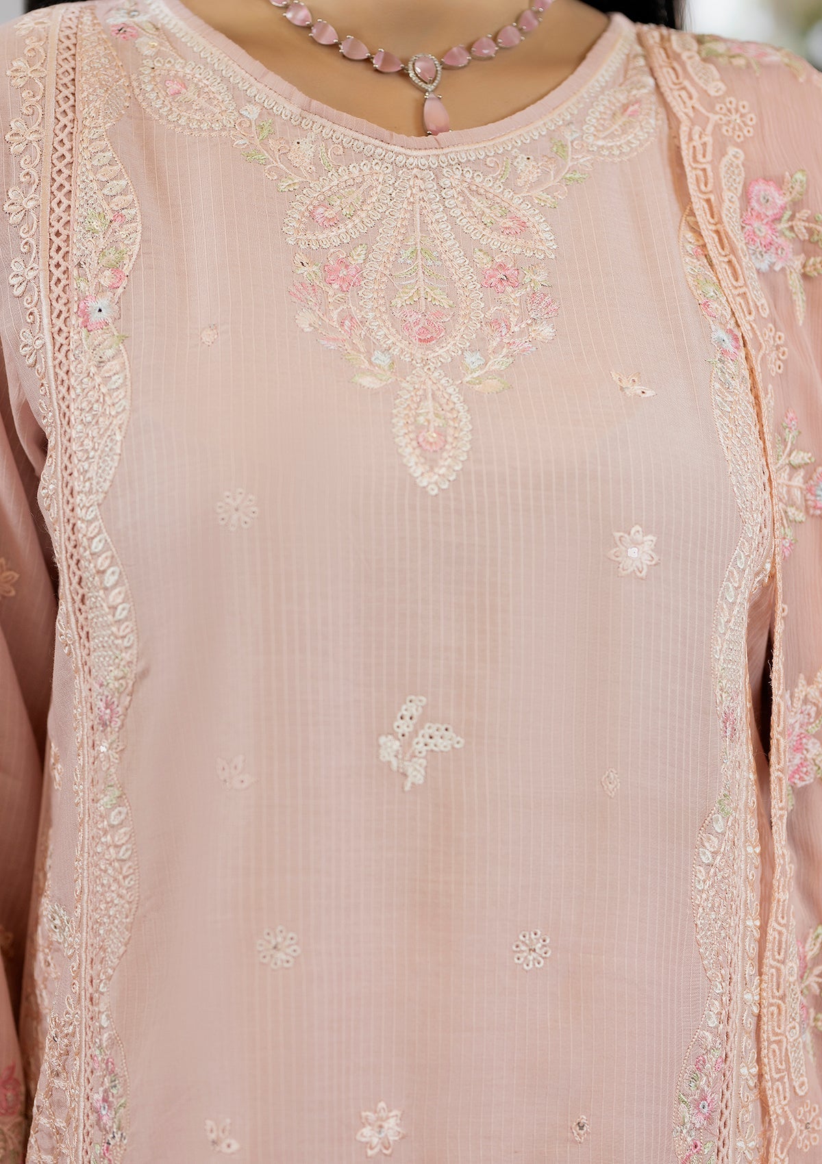 Ladies Embroidered Viscose Chiffon Dupatta Suit Online in UK USA Canada