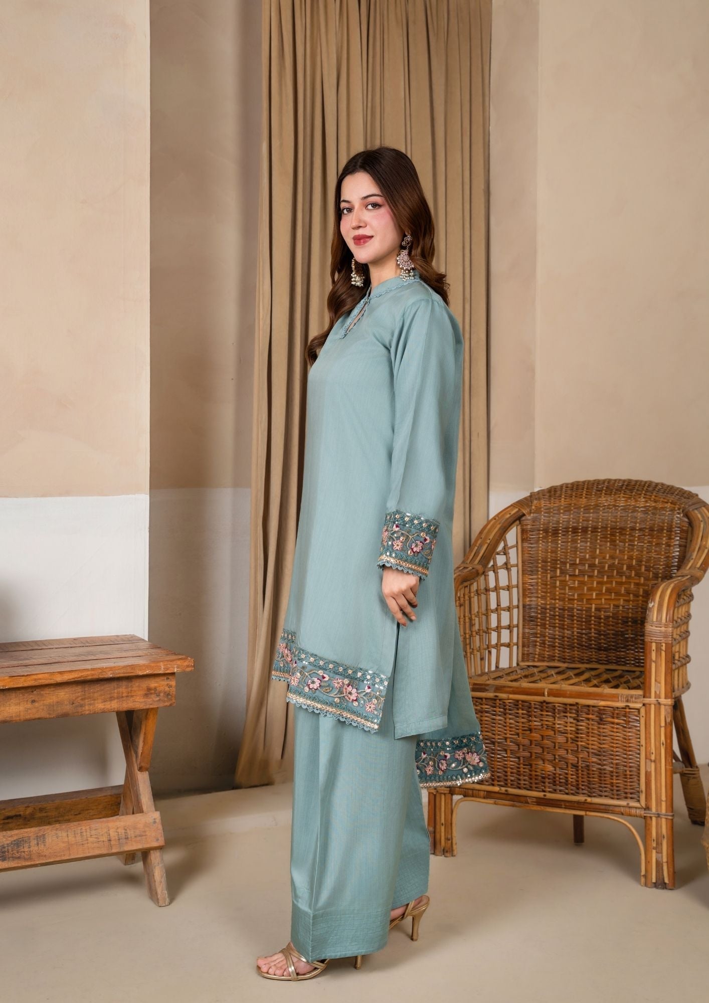 Ladies Embroidered Viscose Raw Silk Farshi Shalwar Online in UK USA Canada
