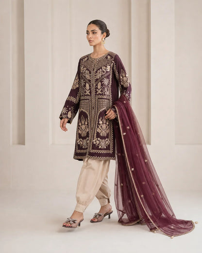 Ladies Embroidered Viscose Shalwar Kameez with Net Dupatta Online in UK USA Canada
