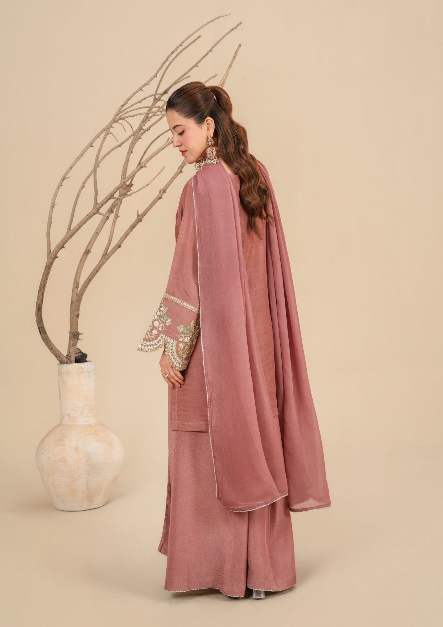 Ladies Embroidered Viscose Silk Sharara Suit Online in UK USA Canada