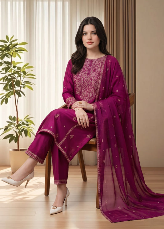 Ladies Embroidered Vivid Pink Cotton Shalwar Kameez Online in UK USA Canada
