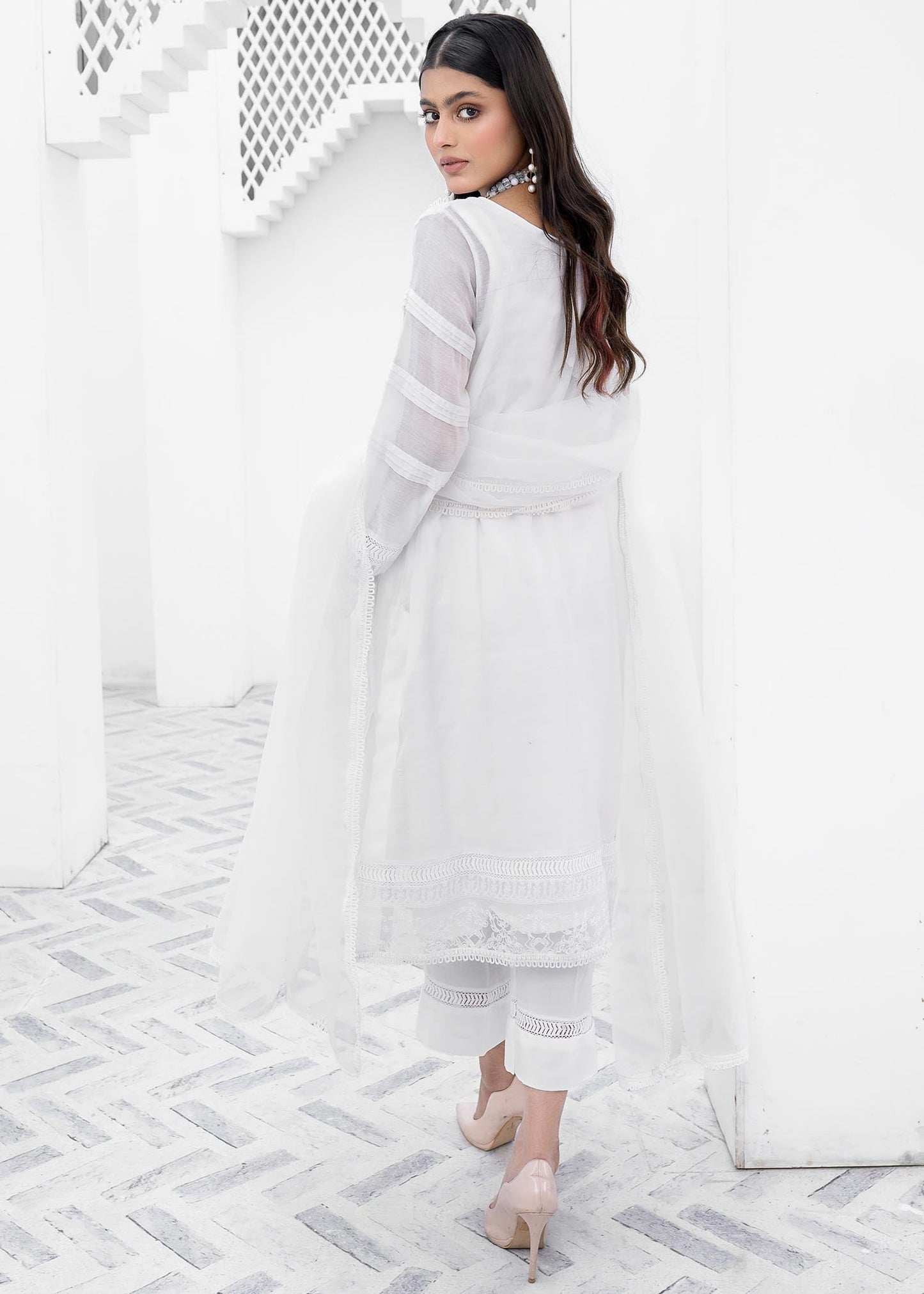 Ladies Embroidered White Cotton Shalwar Kameez Online in UK USA Canada