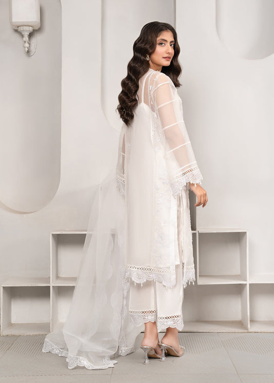 Ladies Embroidered White Organza Shalwar Kameez Online in UK USA Canada