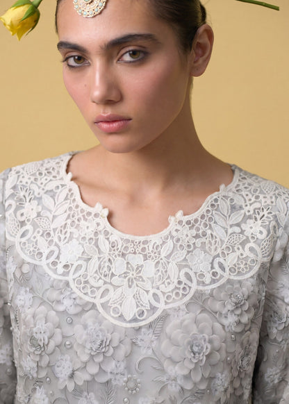 Ladies Embroidered White Smoke Farshi Shalwar Kurta Online in UK USA Canada