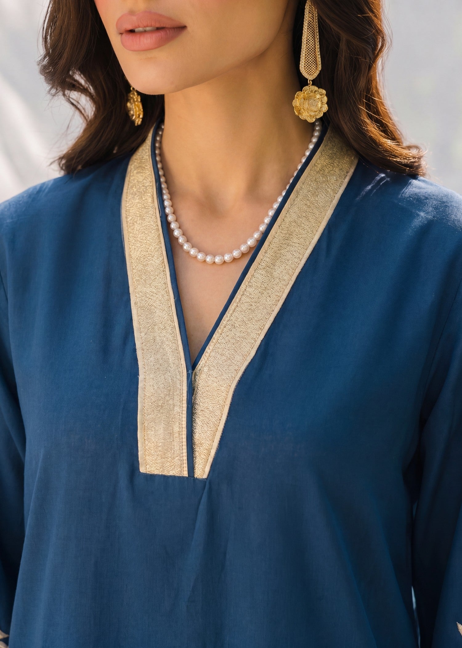 Ladies Embroidered Yale Blue Lawn Suit Online in UK USA Canada