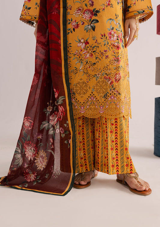 Ladies Embroidered Yellow-Orange Kurta Set Online in UK USA Canada