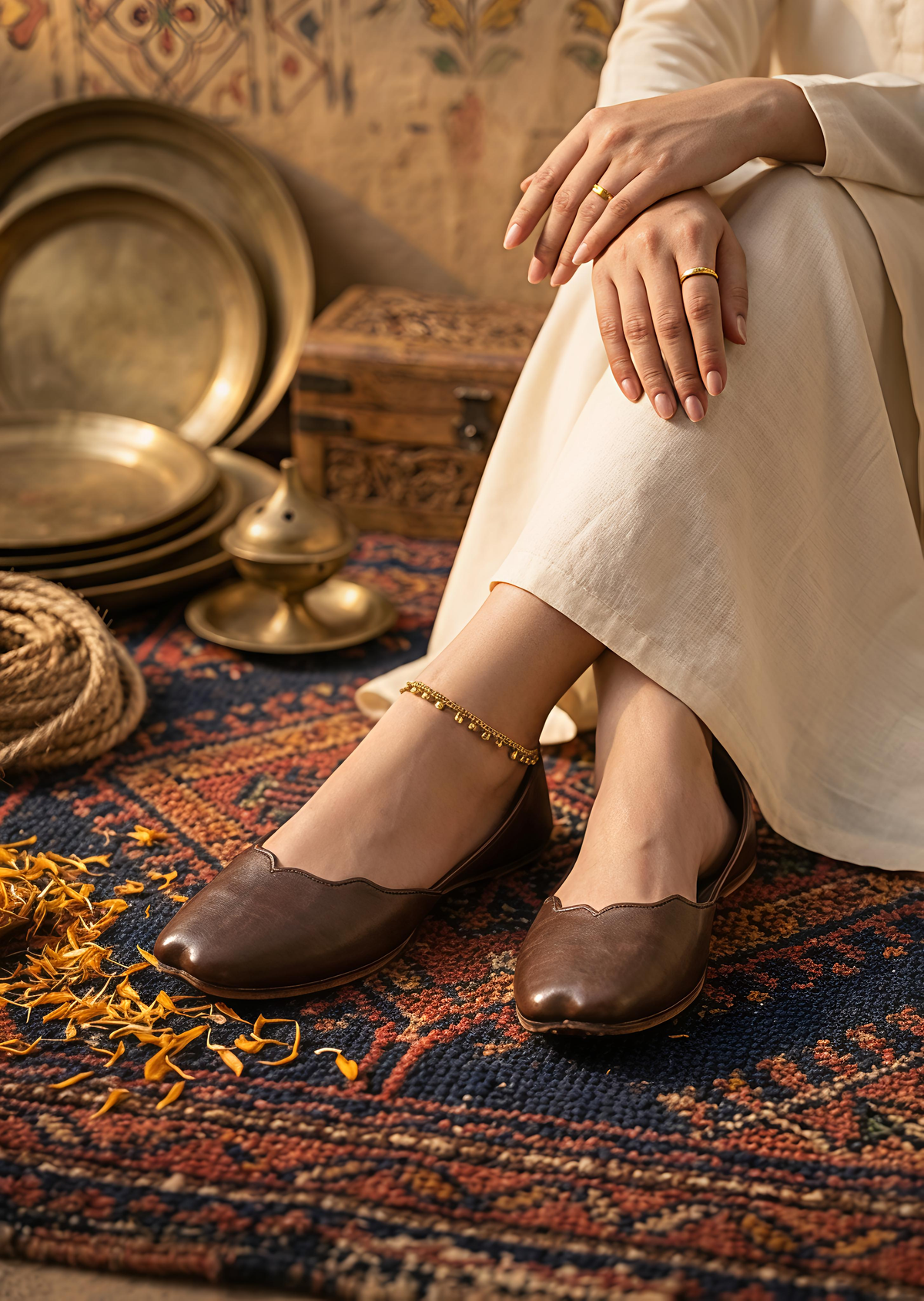 Ladies Ethnic Brown Mojari Shoes Online in KSA Riyadh Saudi Arabia Oman Bahrain Qatar