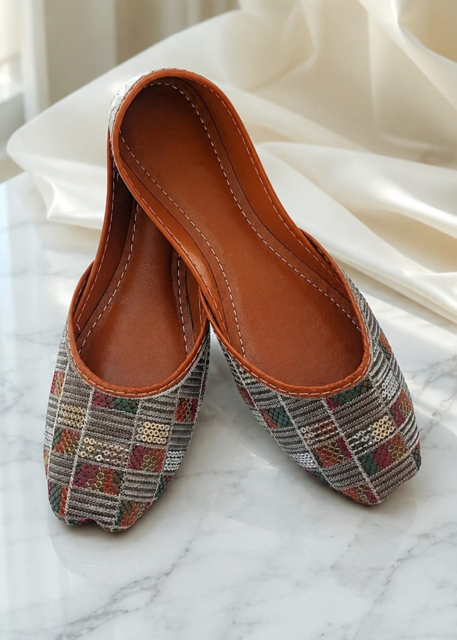 Ladies Ethnic Grey Khussa Shoes Online in KSA Riyadh Saudi Arabia Oman Bahrain Qatar