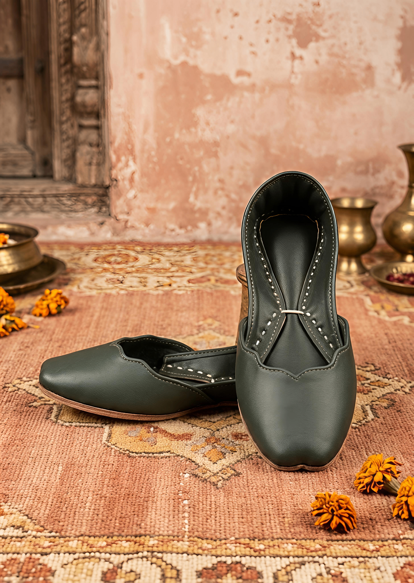 Ladies Ethnic Leather Jutti Dark Green Online in UK USA Canada
