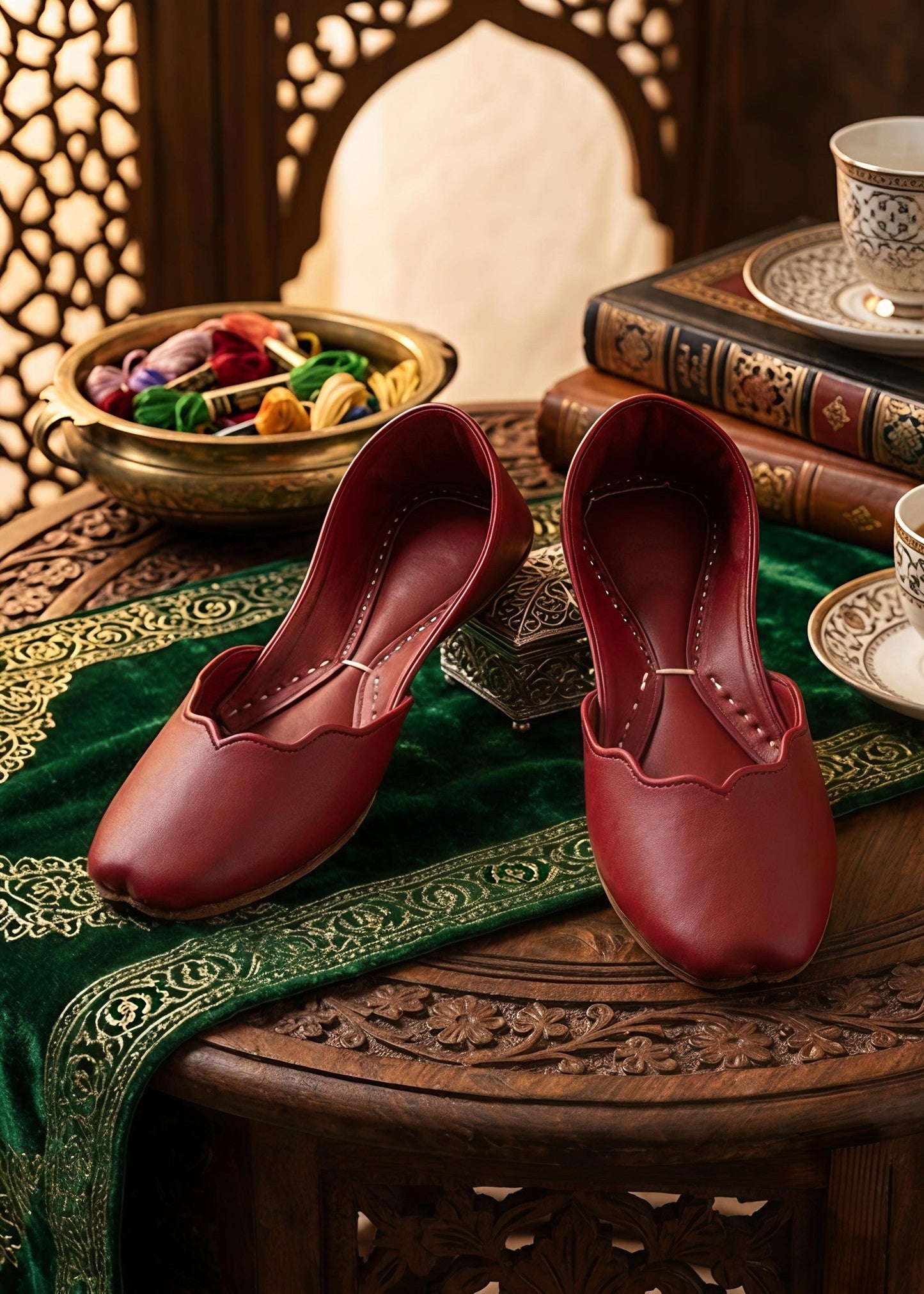 Ladies Ethnic Maroon Mojari Online in KSA Riyadh Saudi Arabia Oman Bahrain Qatar