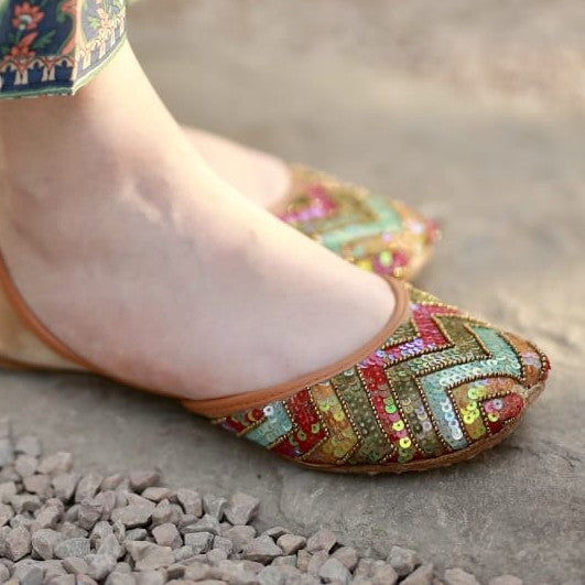 Ladies Ethnic Shoes Multi Silk Khussa Online in UK USA Canada