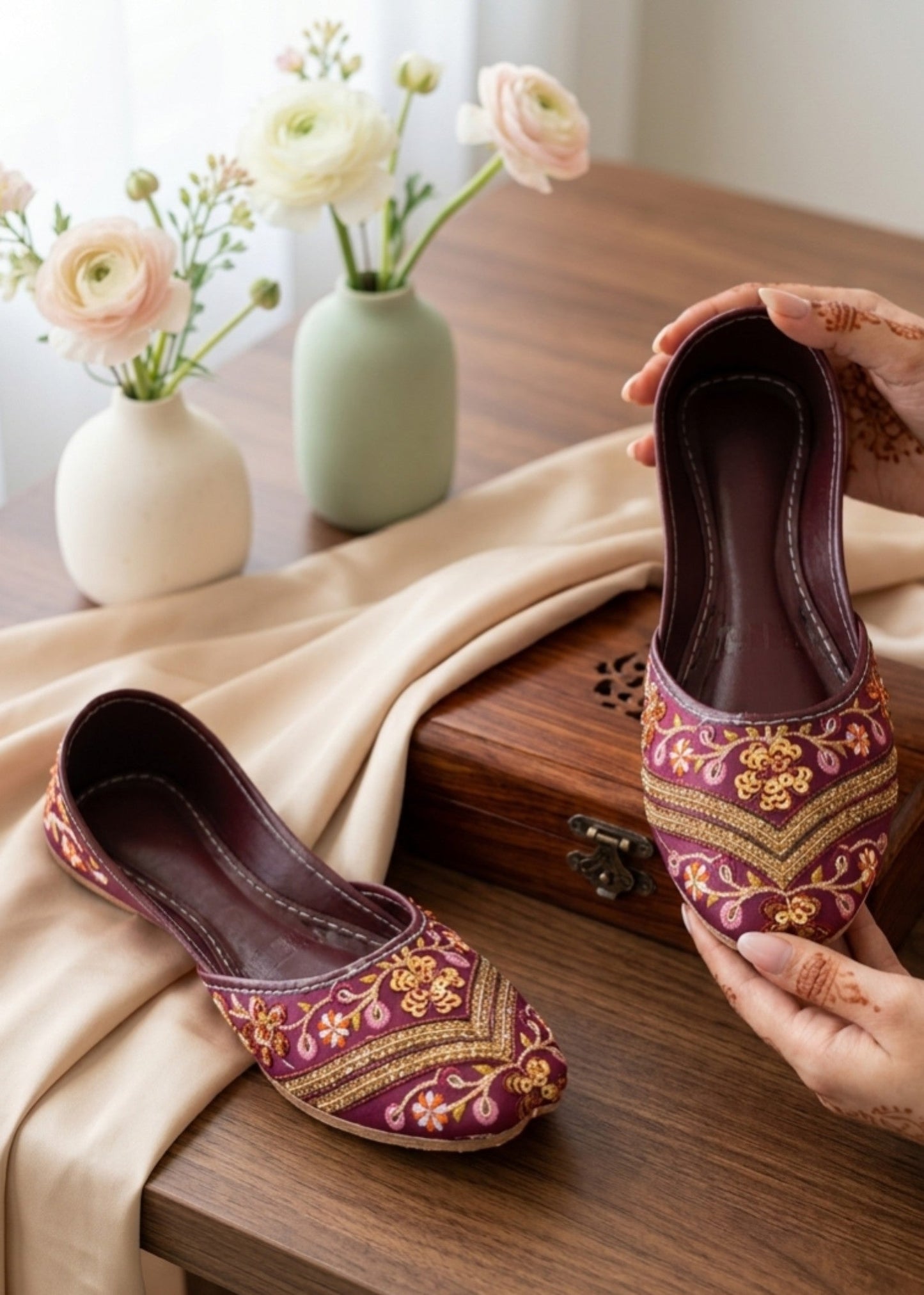 Ladies Ethnic Silk Jutti Online in KSA Riyadh Saudi Arabia Oman Bahrain Qatar