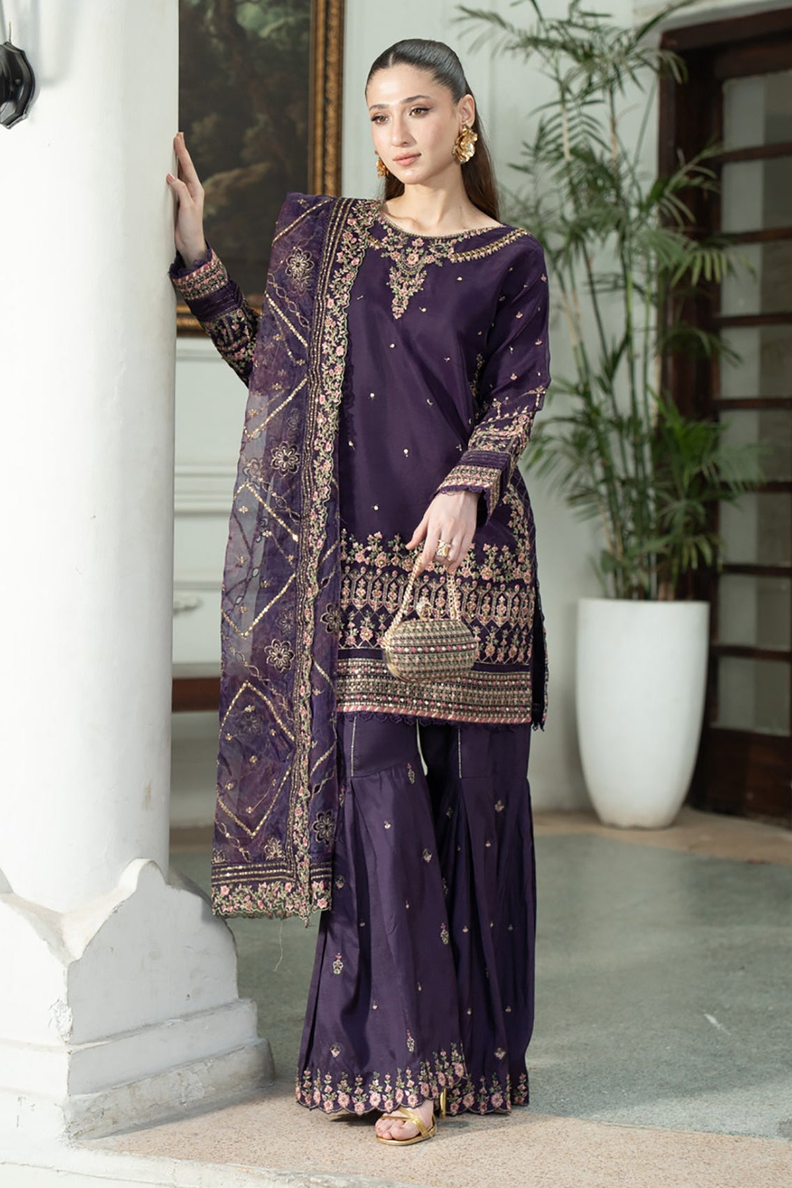 Ladies Fancy Wear Organza Gharara Online in UK USA Canada