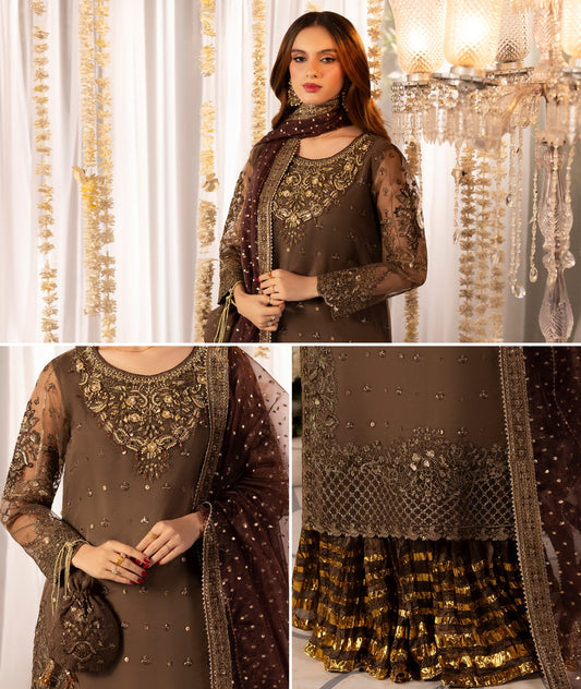 Ladies Fawn Embellished Organza Sharara Online in UK USA Canada