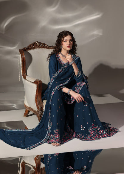 Ladies Festive Blue Embroidered Sharara Kameez Online in UK USA Canada