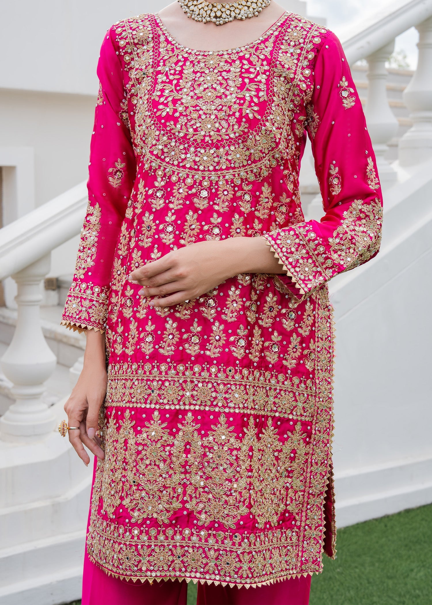 Ladies Festive Fuchsia Charmuse Shalwar Kameez Online in UK USA Canada
