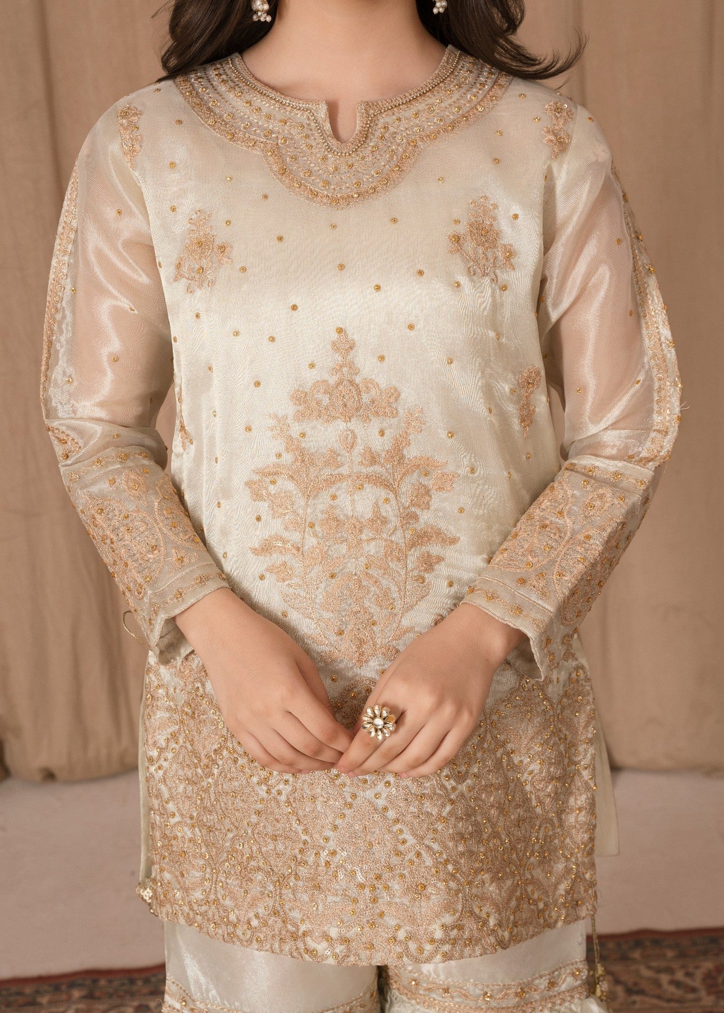 Ladies Festive Gharara Set Ivory Tissue Online in UK USA Canada