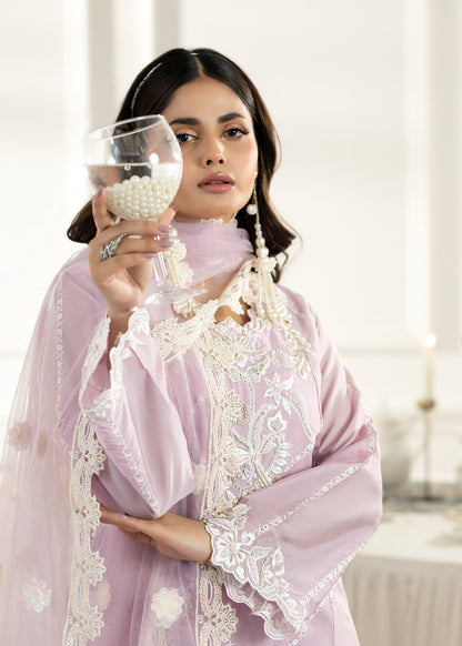 Ladies Festive Lilac Embroidered Silk Suit Online in UK USA Canada