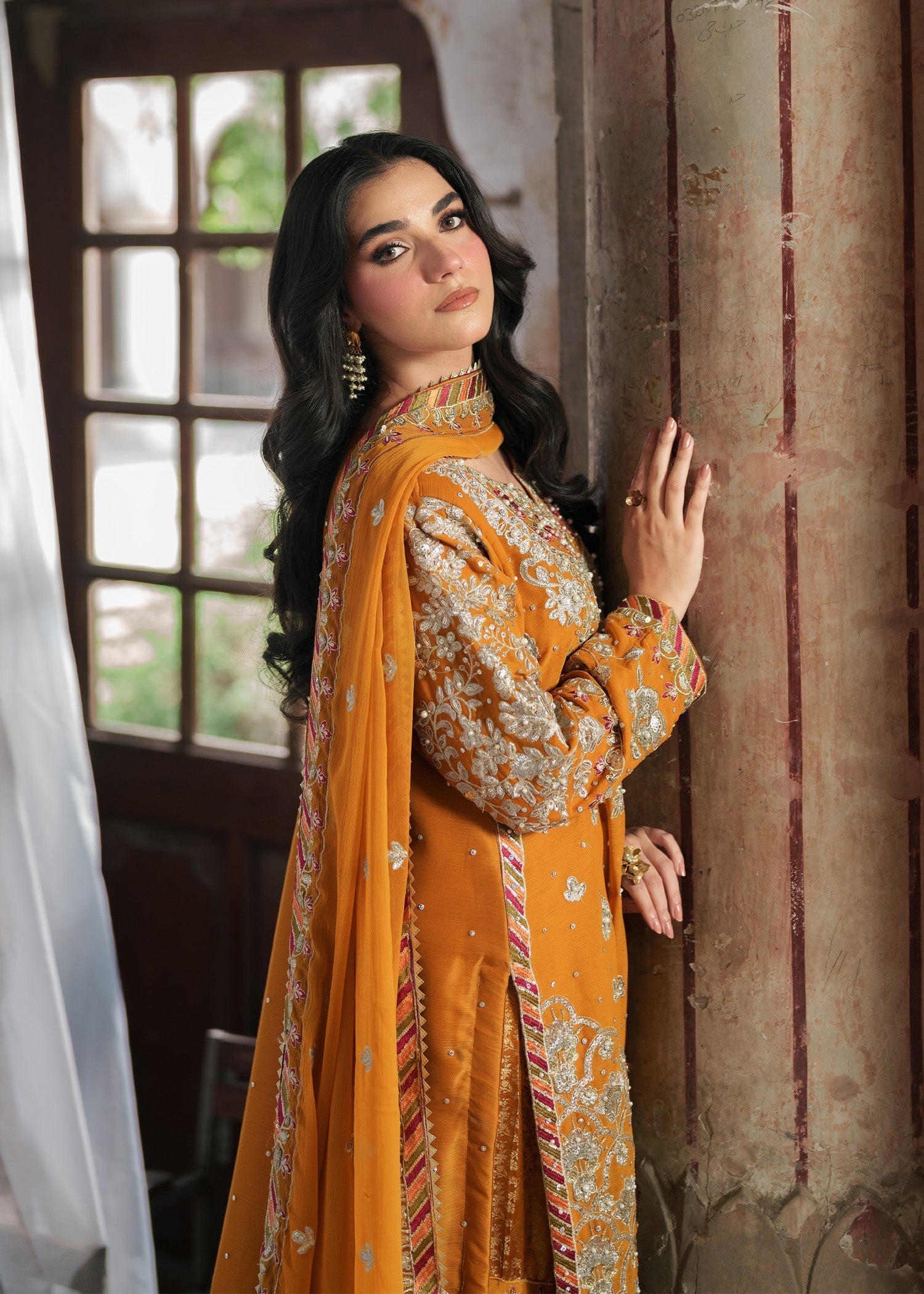 Ladies Festive Mustard Chiffon Shalwar Kameez Online in UK USA Canada