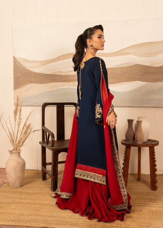 Ladies Festive Navy Blue Embellished Sharara Set Online in UK USA Canada