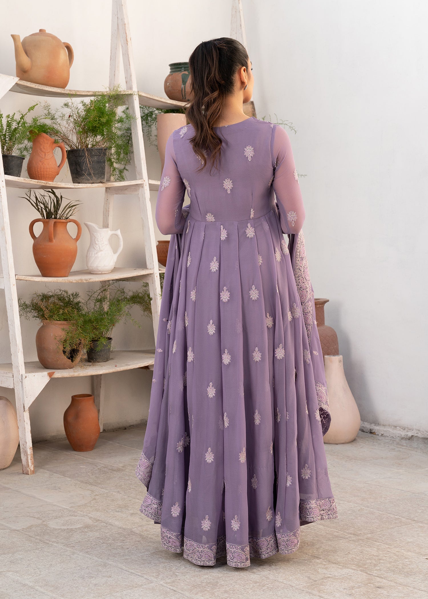 Ladies Festive Purple Chiffon Adda Work Suit Online in UK USA Canada
