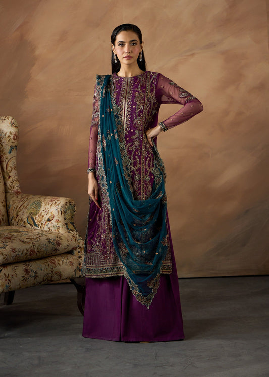 Ladies Festive Purple Raw Silk Trouser Suit Online in UK USA Canada