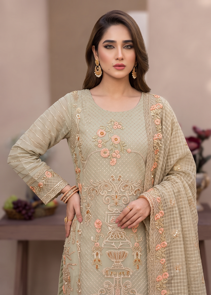 Ladies Festive Sage Green Organza Suit Online in UK USA Canada