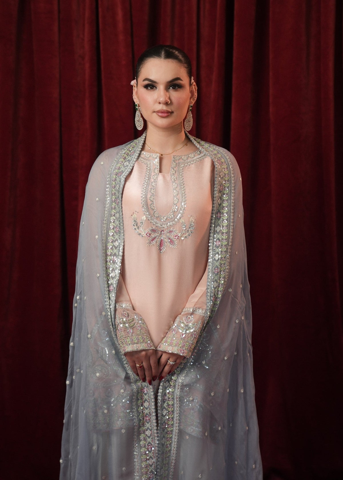 Ladies Festive Salwar Suit Peach Embroidered Online in UK USA Canada