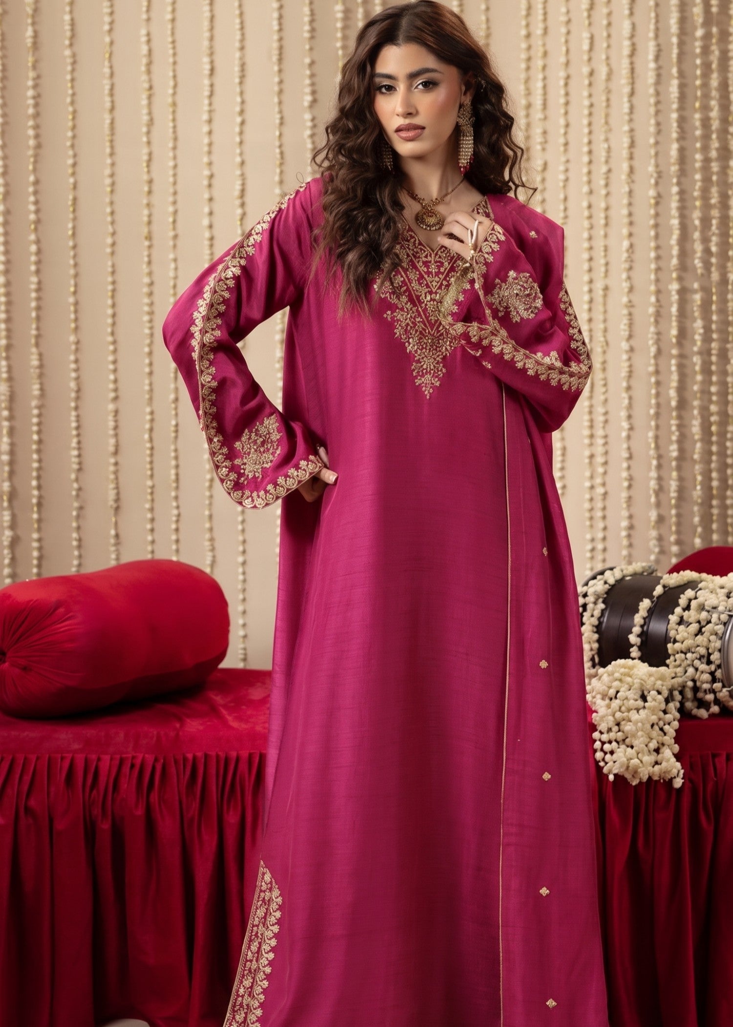 Ladies Festive Wear Embellished Silk Kaftan Online in UK USA Canada