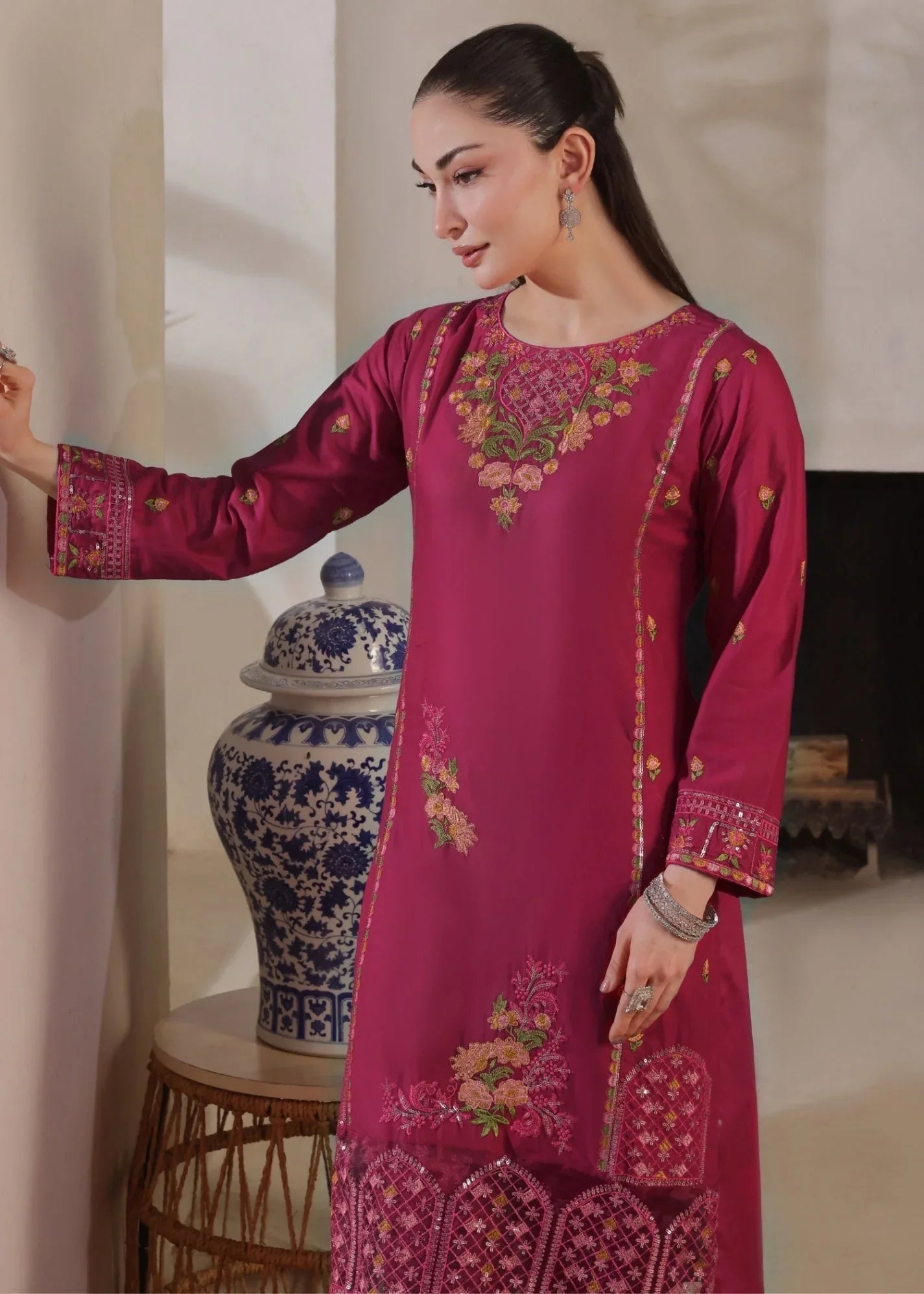 Ladies Festive Wear Embroidered Cotton Kurta Pajama Online in UK USA Canada
