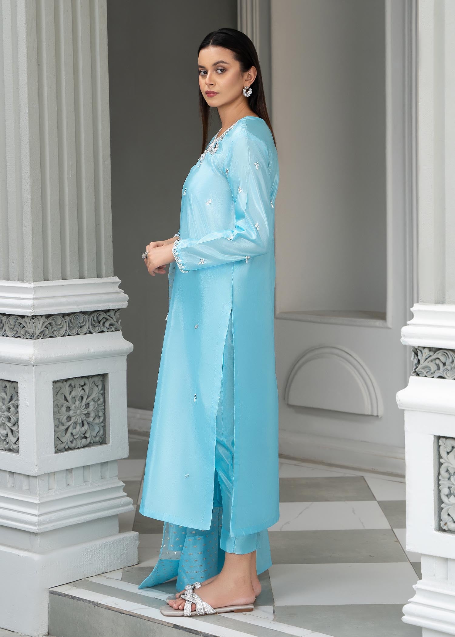 Ladies Festive Wear Katan Silk Embroidered Suit Online in Sri Lanka India Australia