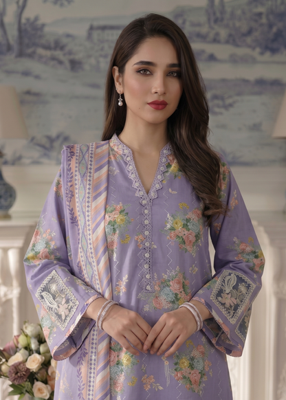Ladies Festive Wear Lavender Grey Lawn Suit Online in UK USA Canada