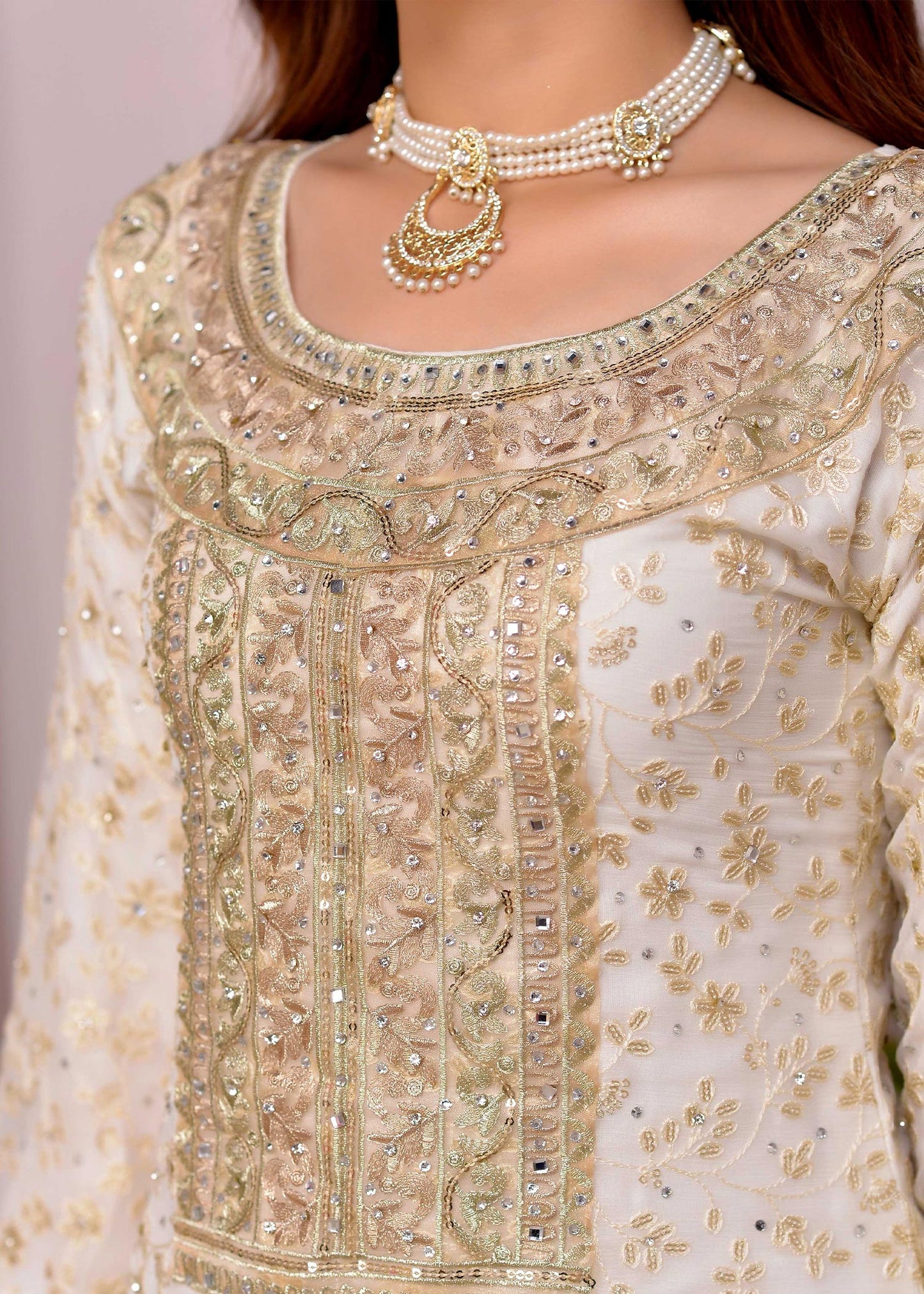 Ladies Festive Wear Off-White Chiffon Shalwar Kameez Online in UK USA Canada