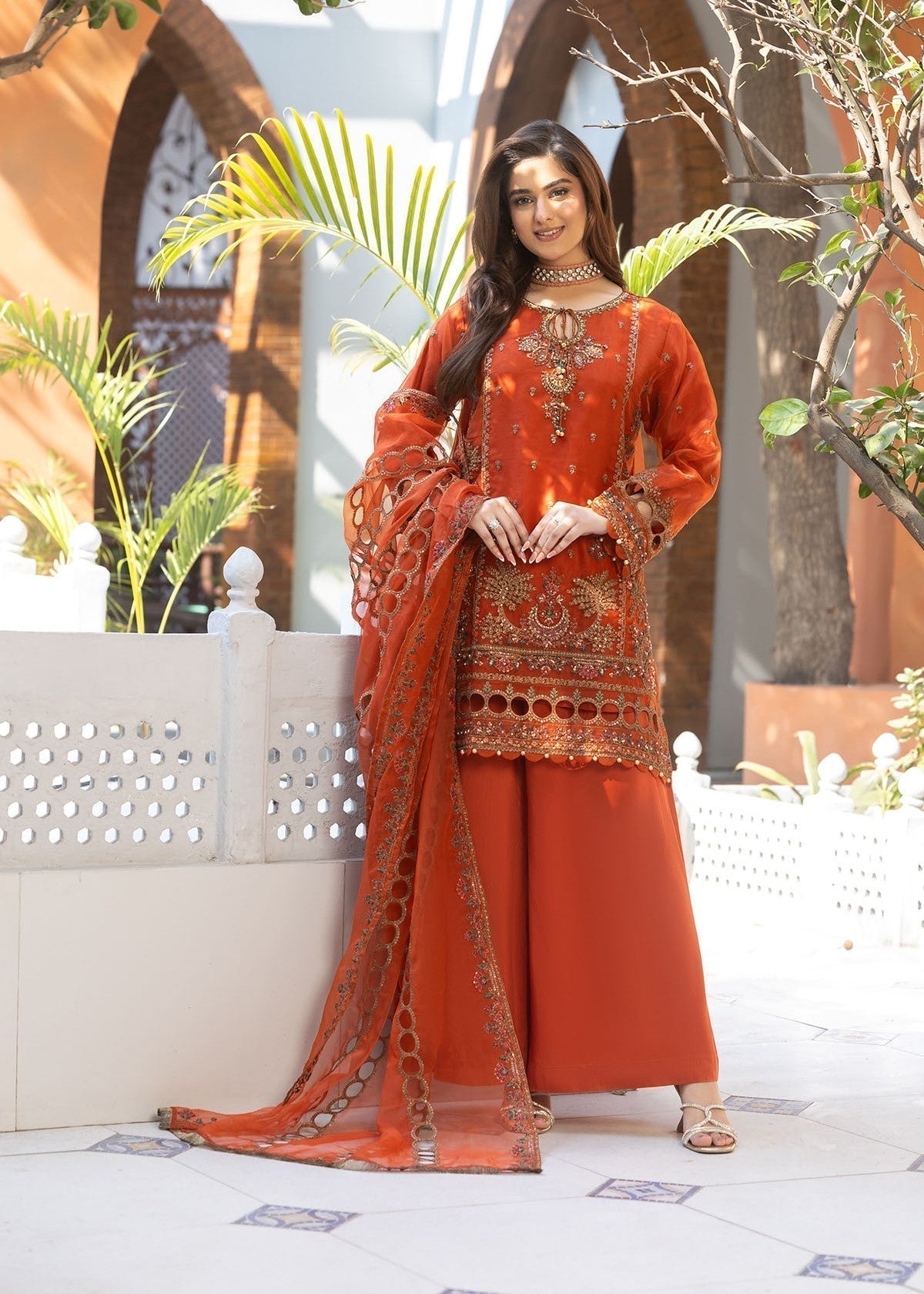 Ladies Festive Wear Raw Silk Trouser Suit Online in UK USA Canada