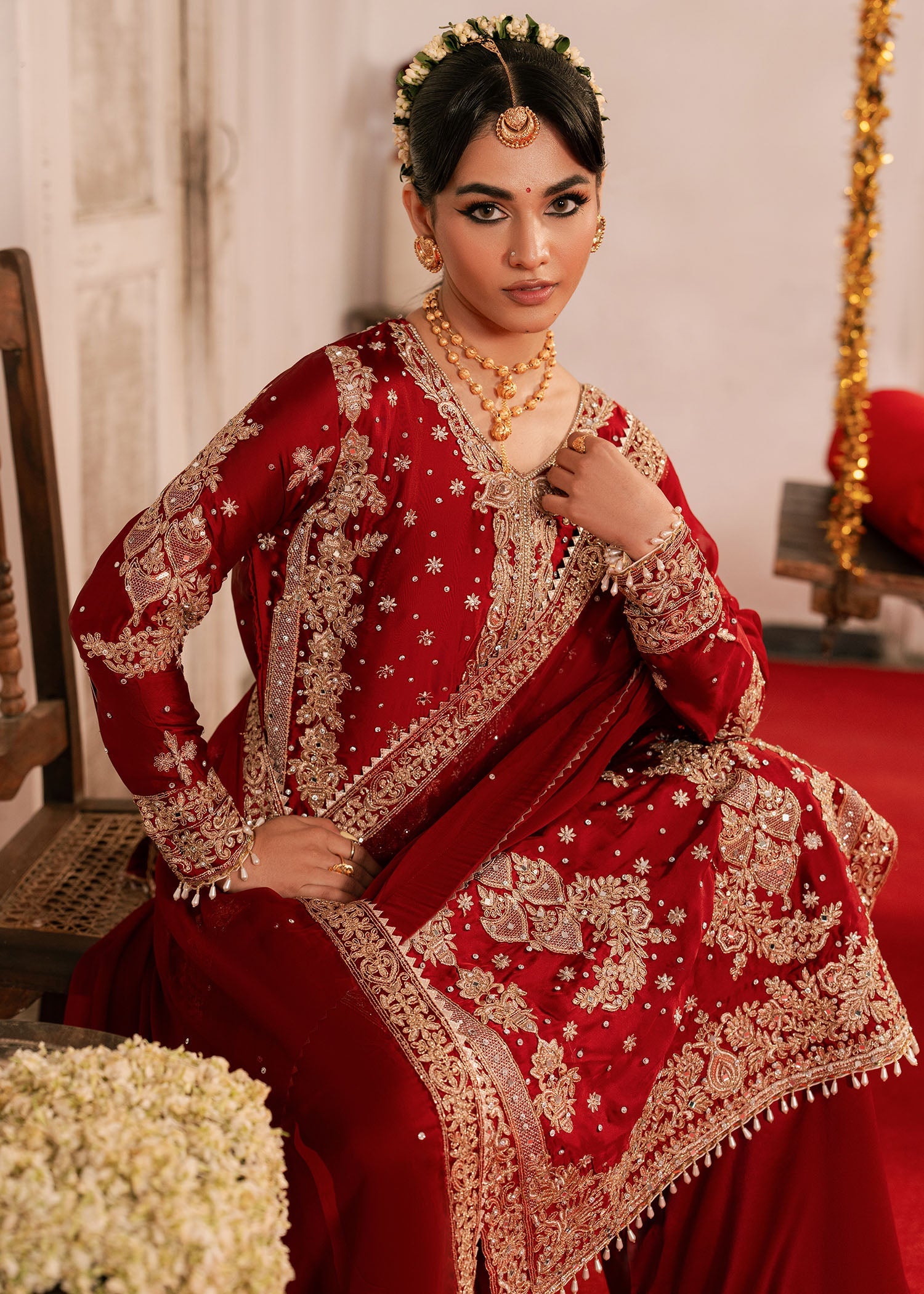 Ladies Fire Red Charmuse Kurta Pajama Online in UK USA Canada