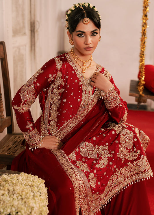 Ladies Fire Red Charmuse Kurta Pajama Online in UK USA Canada