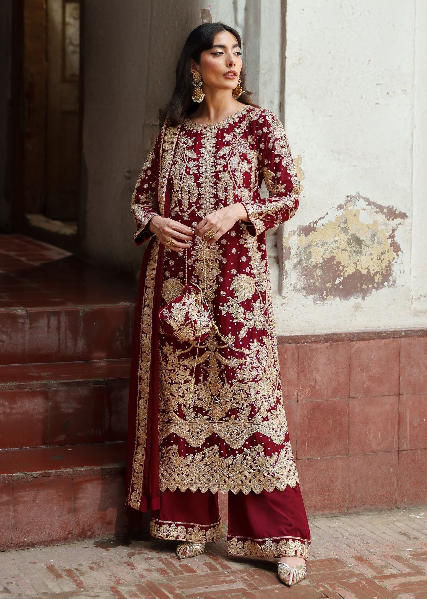 Ladies Fire Red Chiffon Wedding Guest Wear Online in UK USA Canada