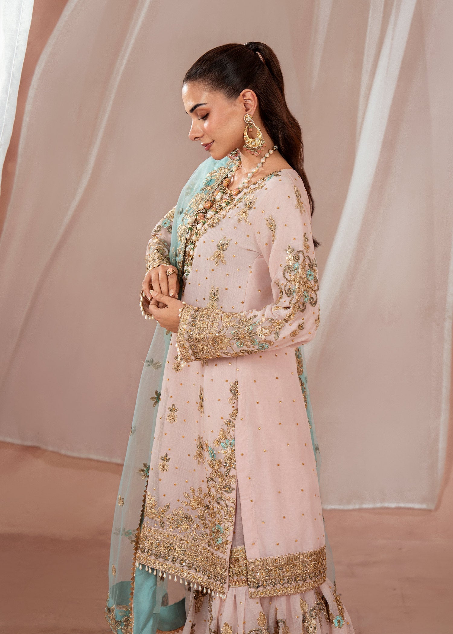 Ladies Flared Chiffon Gharara Salwar Kameez Online in UK USA Canada