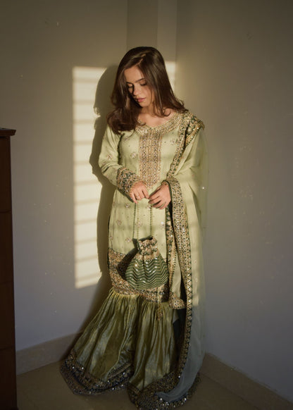 Ladies Flared Gharara Chiffon Dupatta Set Online in UK USA Canada