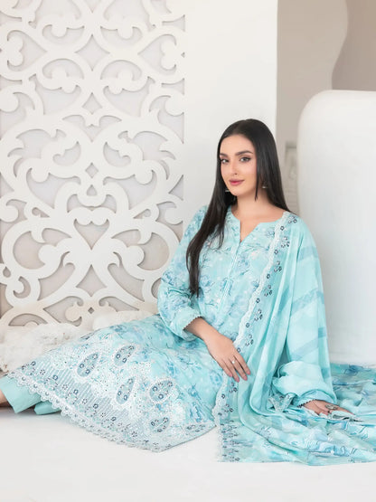 Ladies Formal Lawn Suit Sky Blue Online in UK USA Canada
