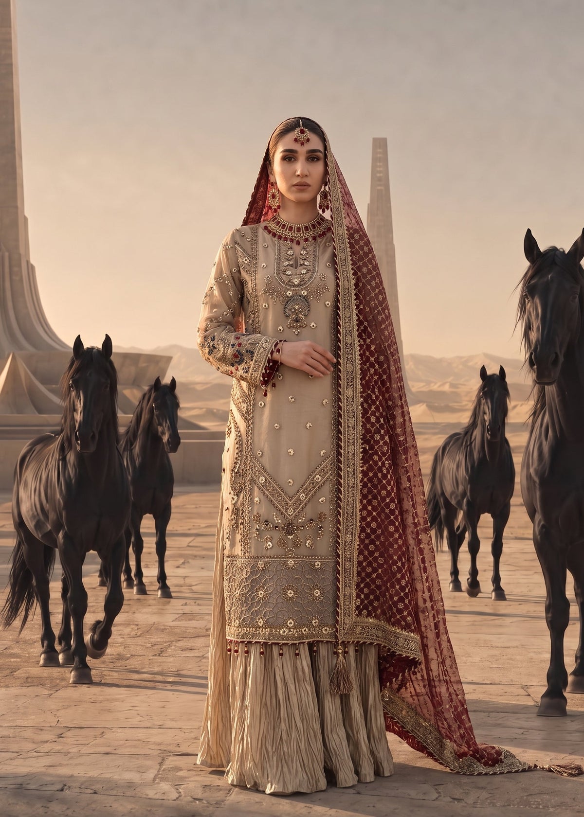 Ladies Formal Organza Sharara with Adda Work Online in UK USA Canada