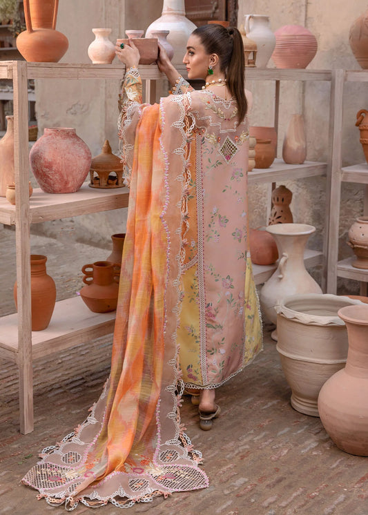 Ladies Formal Peach Lawn Salwar Kameez Online in KSA Riyadh Saudi Arabia Oman Bahrain Qatar