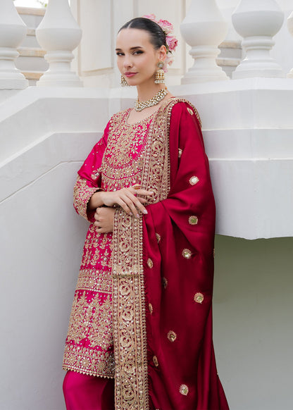 Ladies Fuchsia Gold Charmuse Partywear Suit Online in UK USA Canada