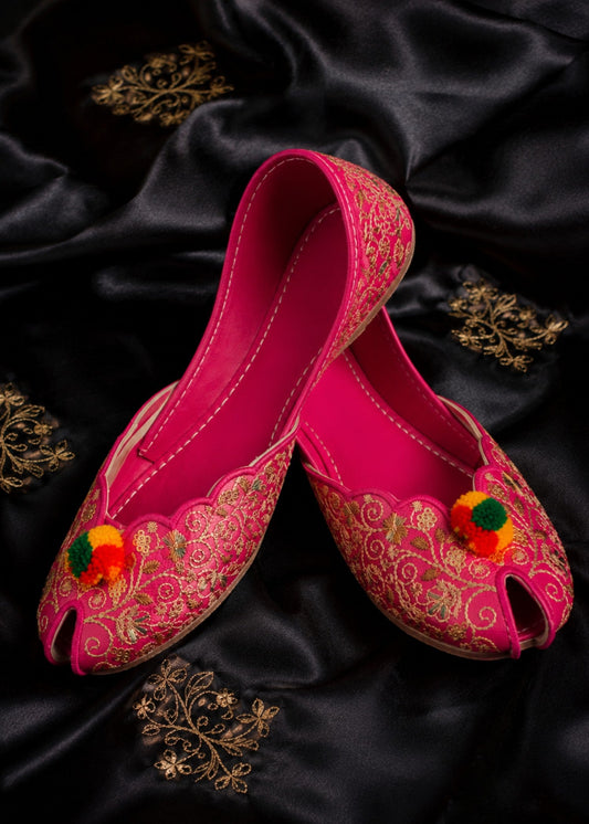 Ladies Fuchsia Pink Wedding Khussa with Rubber Gel Sole Online in UK USA Canada