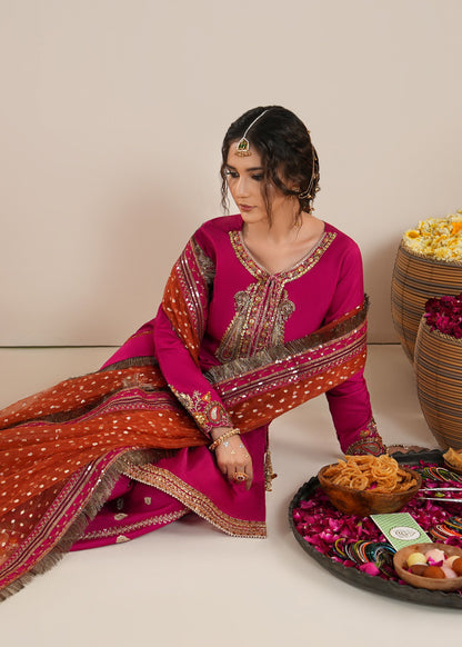 Ladies Fuchsia Raw Silk Sharara with Dupatta Online in Sri Lanka India Australia