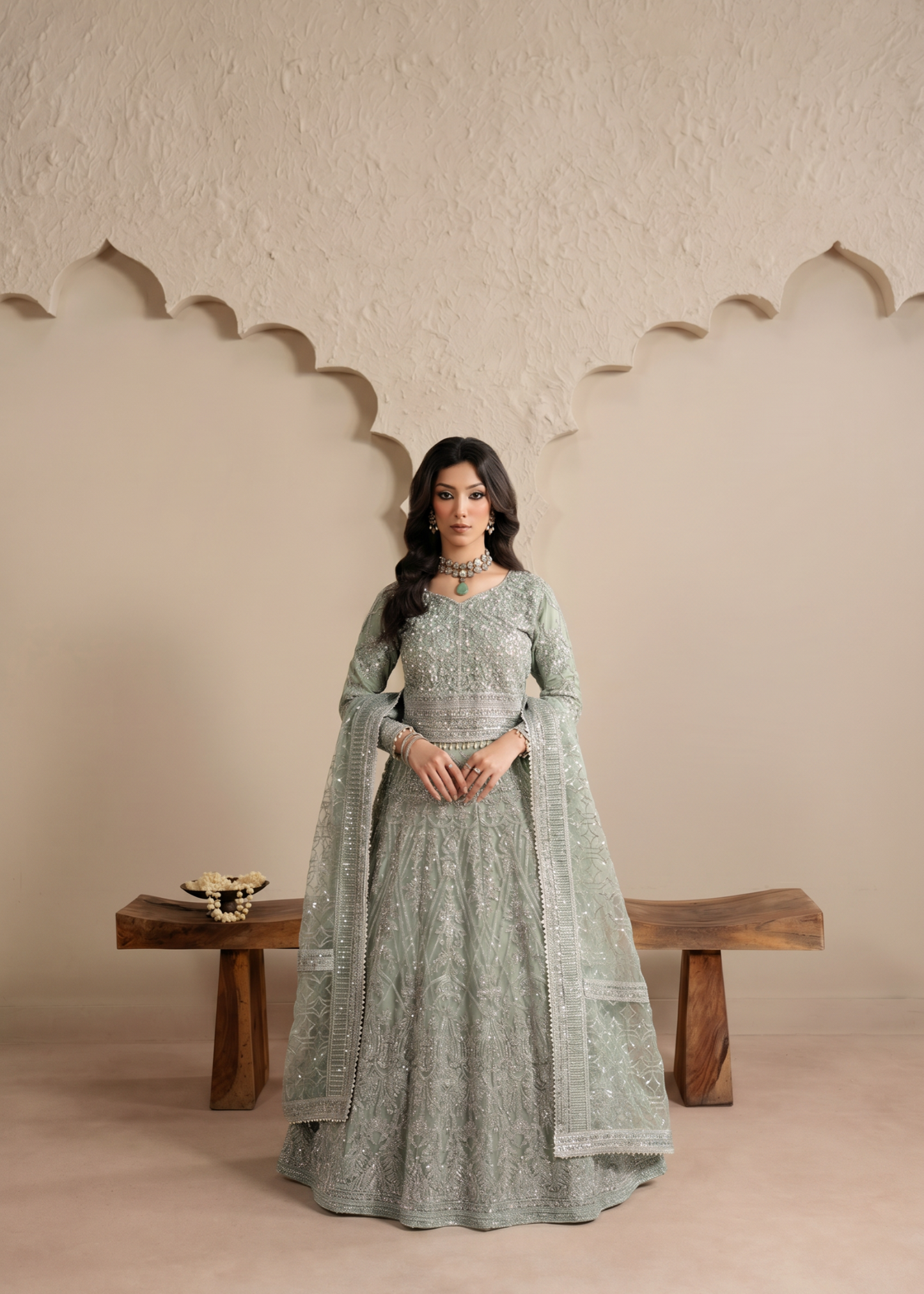 Ladies Geometric Embellished Net Lehenga Suit Online in UK USA Canada